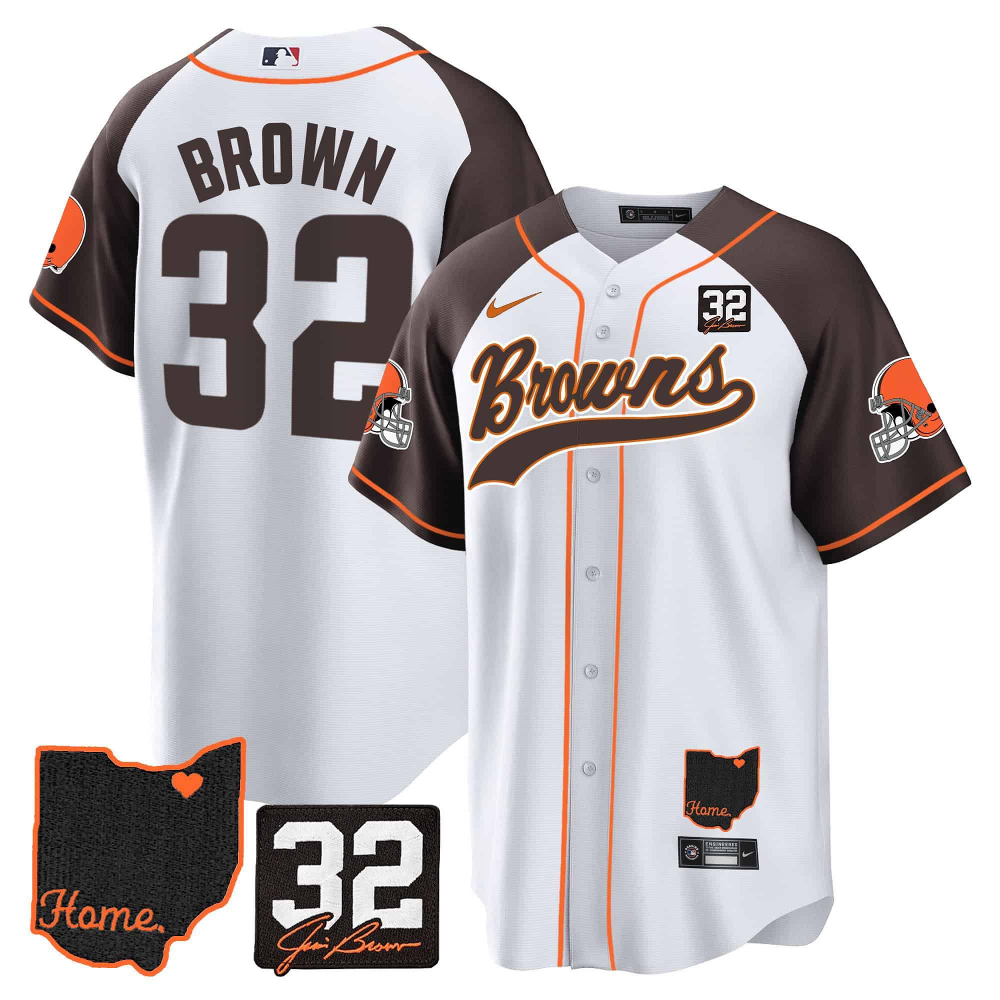 Men Cleveland Browns 32 Brown White Memorial Home Patch Baseball 2024 Nike NFL Jersey style 1